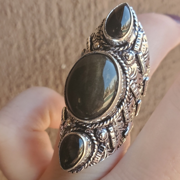 New Huge Obsidian 925 Silver Statement Ring. - Picture 9 of 16